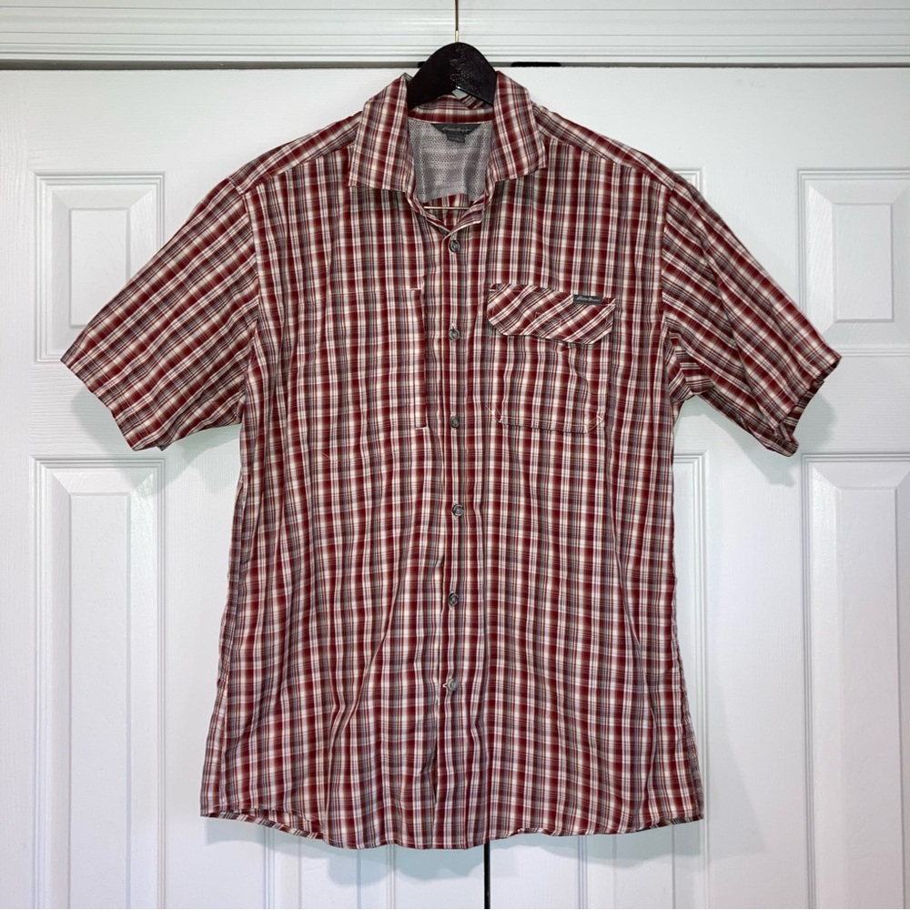 Eddie Bauer Maroon Men’s Short Sleeve Button Up Plaid Large
